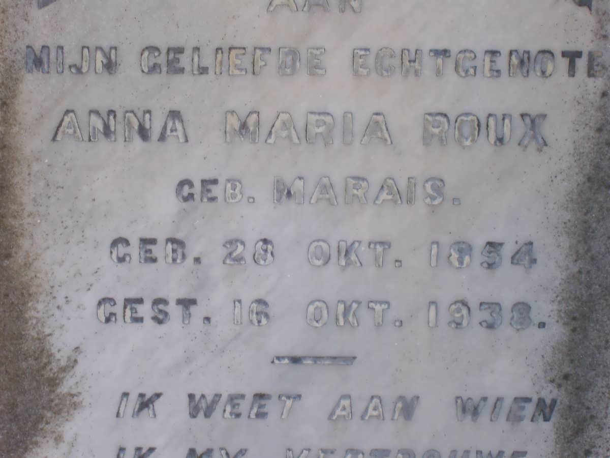 ROUX Anna Maria nee MARAIS 1854-1938