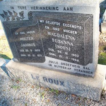 ROUX Wouter Jacobus, le 1899-1971 &amp; Magdalena Susanna HOON 1903-1968