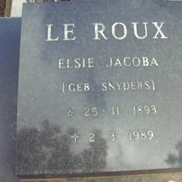 ROUX Elsie Jacoba, le nee SNYDERS 1893-1989