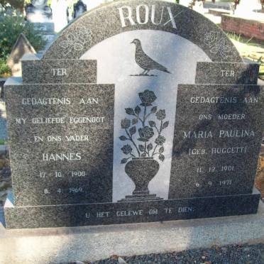 ROUX Hannes 1900-1969 &amp; Maria Paulina HUGGETT 1901-1971