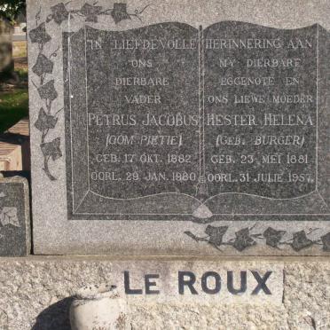 ROUX Petrus Jacobus, le 1882-1980 &amp; Hester Helena BURGER 1881-1957