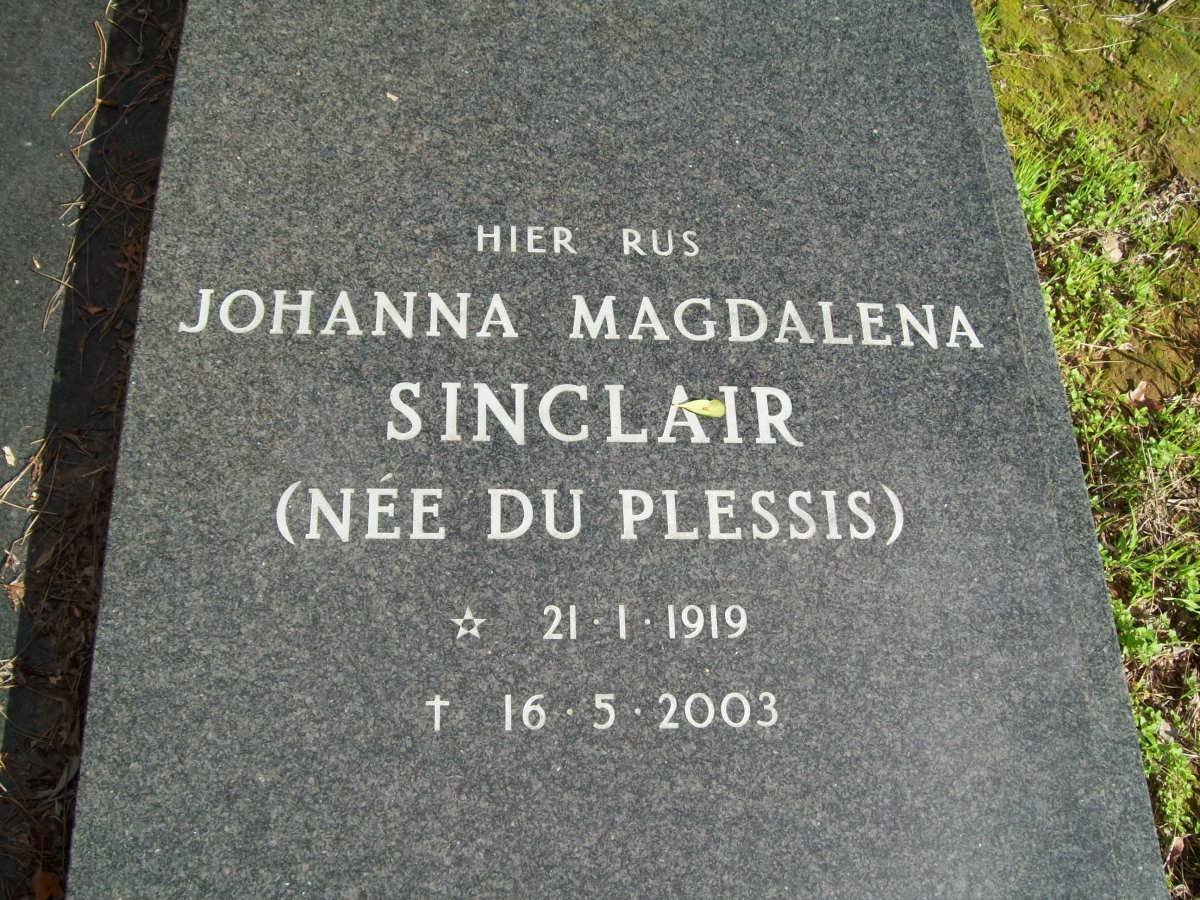 SINCLAIR Johanna Magdalena nee DU PLESSIS 1919-2003