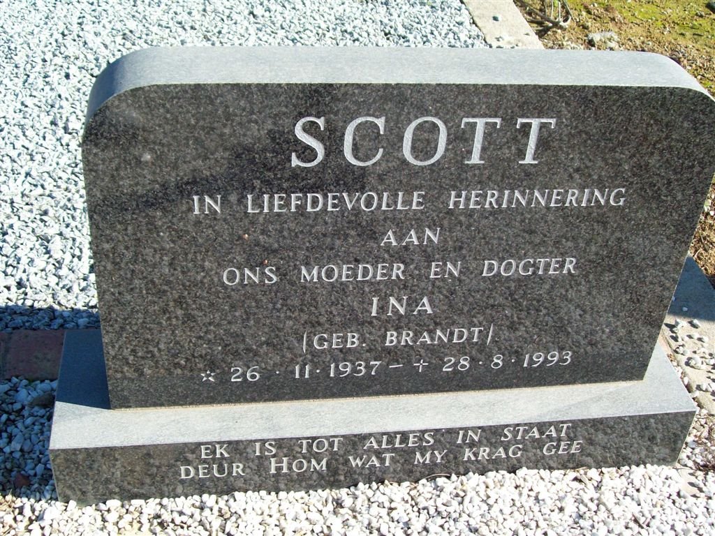 SCOTT Ina nee BRANDT 1937-1993