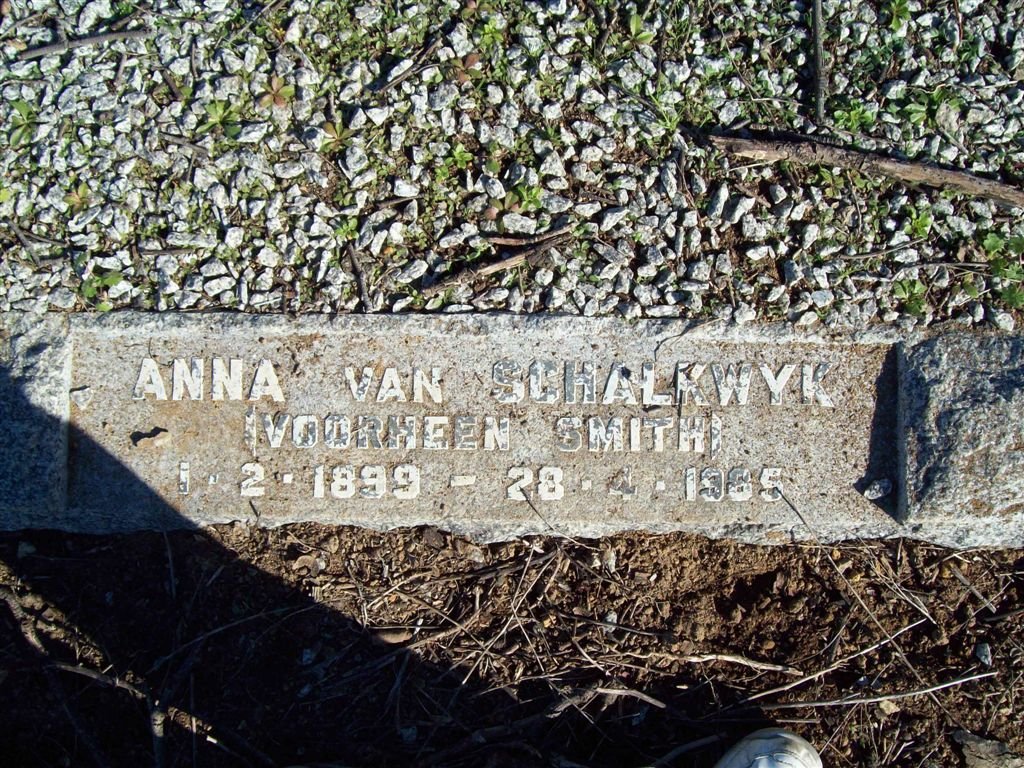 SCHALKWYK Anna, van nee SMITH 1899-1985