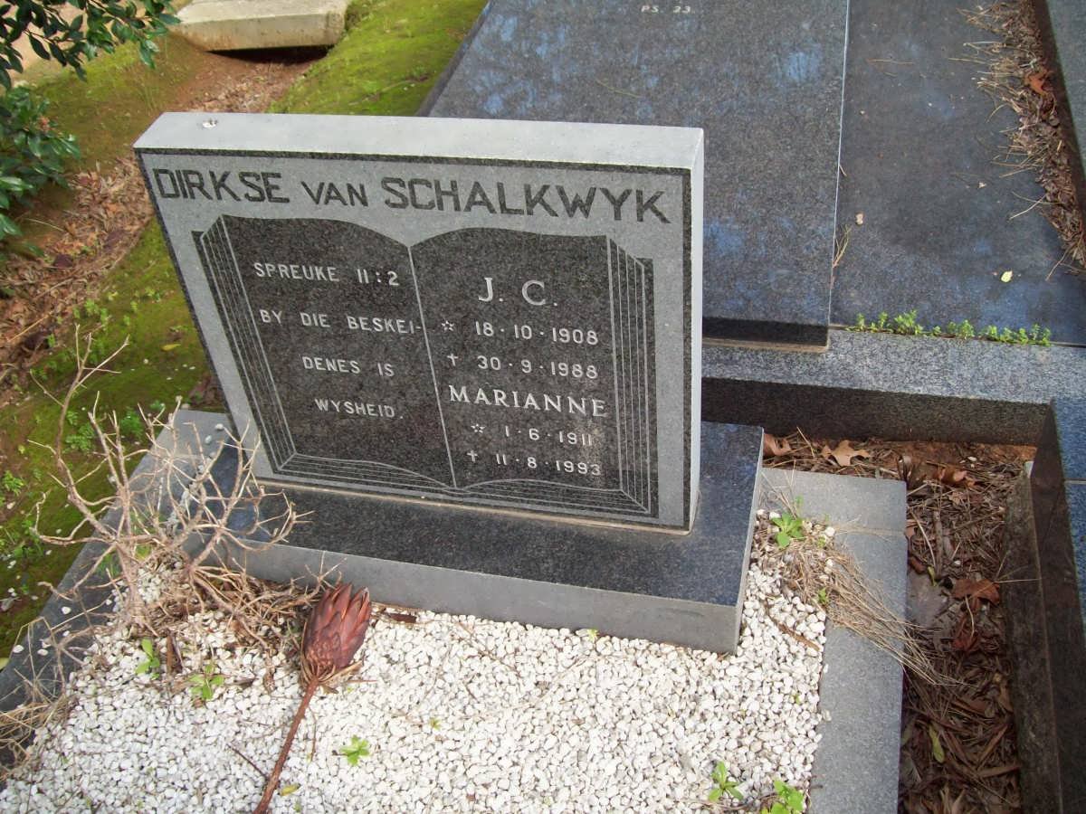 SCHALKWYK J.C., dirkse van 1908-1988 &amp; Marianne 1911-1993