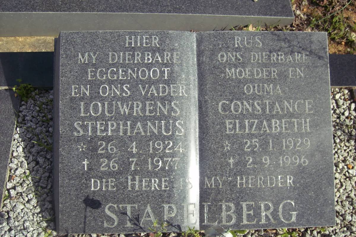 STAPELBERG Louwrens Stephanus 1924-1977 &amp; Constance Elizabeth 1929-1996
