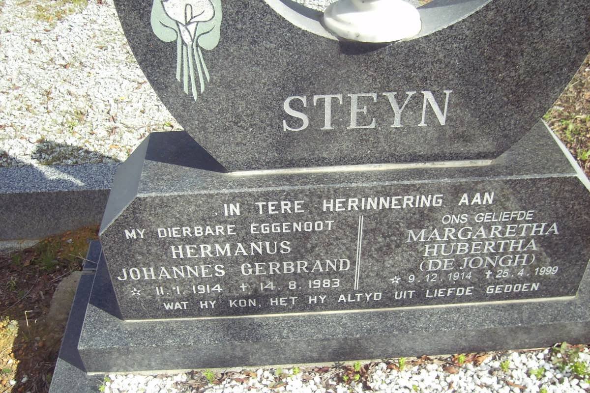 STEYN Hermanus Johannes Gerbrand 1914-1983 &amp; Margaretha Hubertha DE JONGH 1914-1999