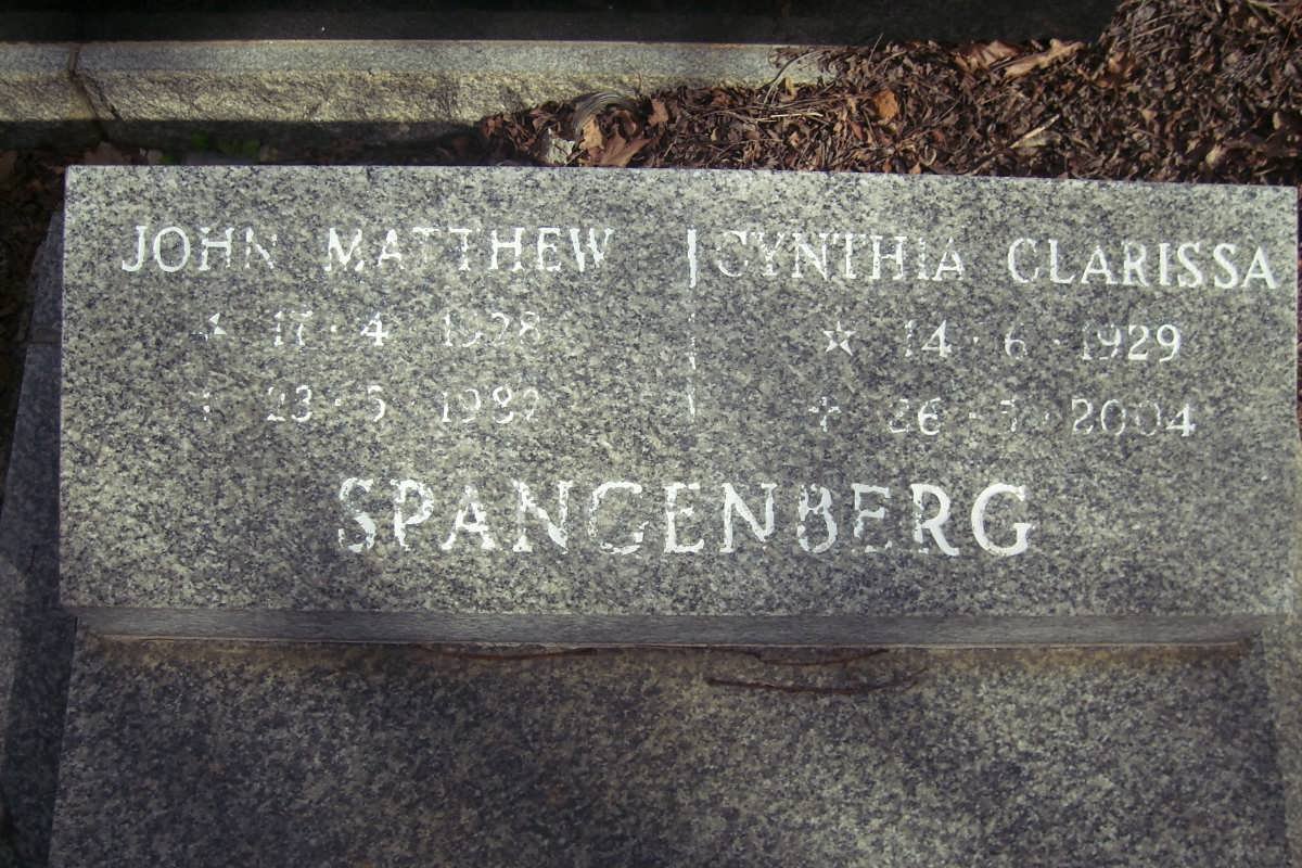 SPANGENBERG John Matthew 1928-1982 &amp; Cynthia Clarissa 1929-2004