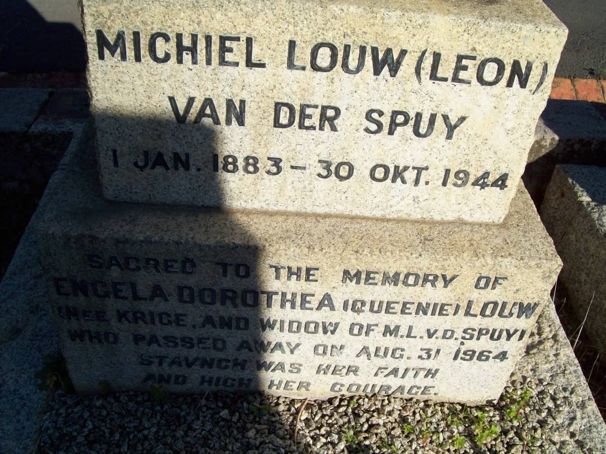 SPUY Michiel Louw, van der 1883-1944 &amp; Engela Dorothea LOUW previously VAN DER SPUY nee KRIGE