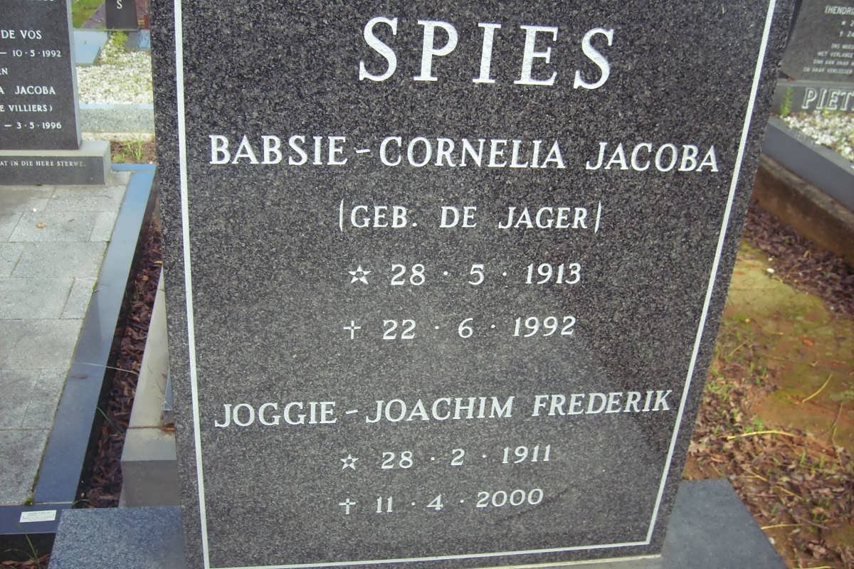 SPIES Joachim Frederik 1911-2000 &amp; Cornelia Jacoba DE JAGER 1913-1992