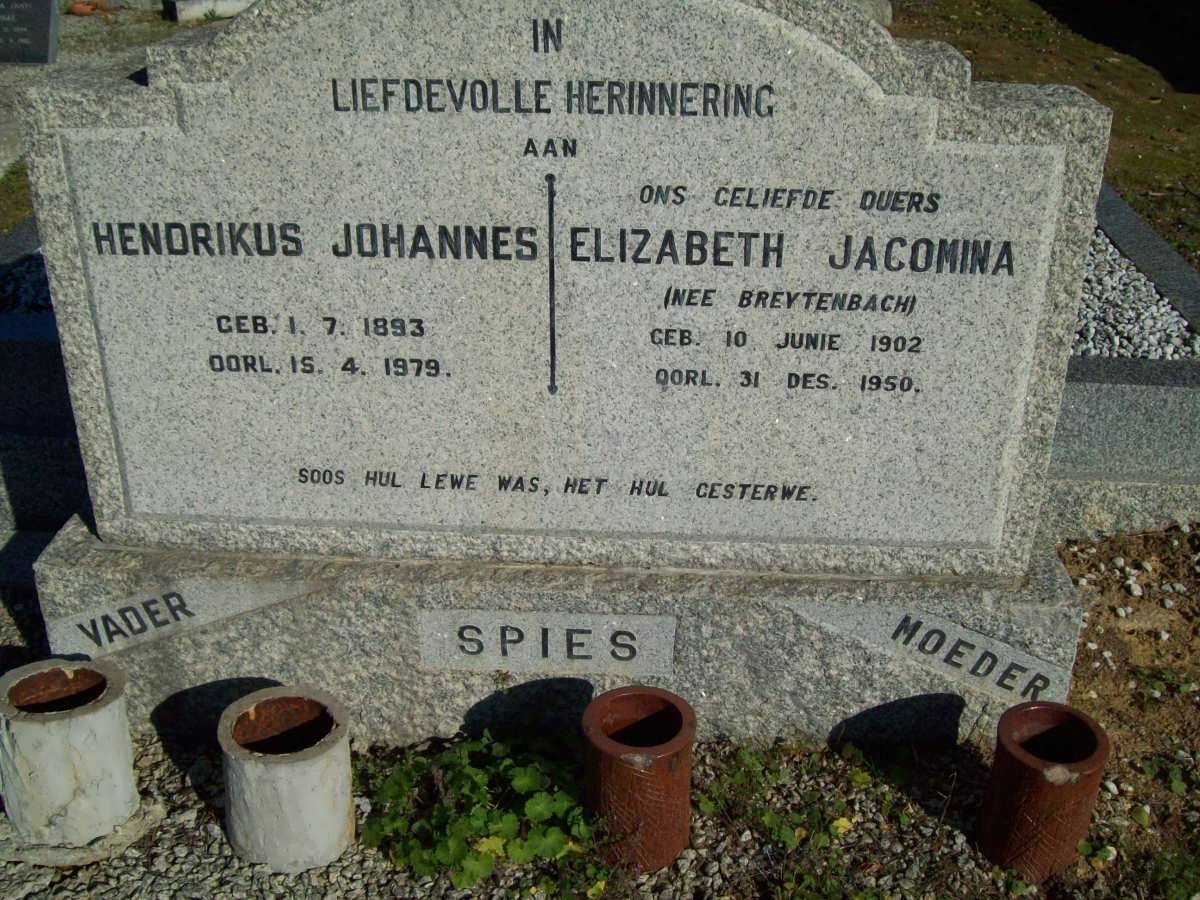 SPIES Hendrikus Johannes 1893-1979 &amp; Elizabeth Jacomina BREYTENBACH 1902-1950