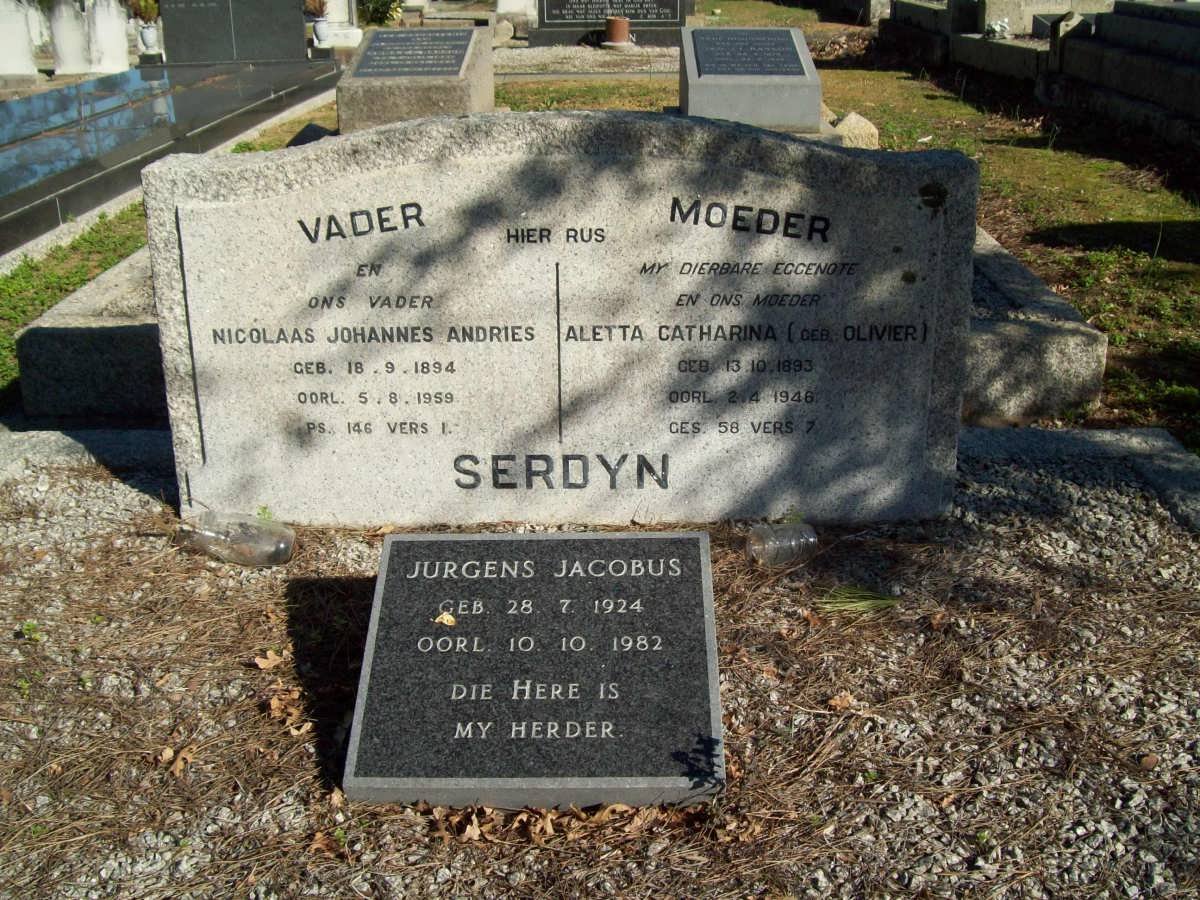 SERDYN Nicolaas Johannes Andries 1894-1959 &amp; Aletta Catharina OLIVIER 1893-1946  :: SERDYN Jurgens Jacobus 1924-1982