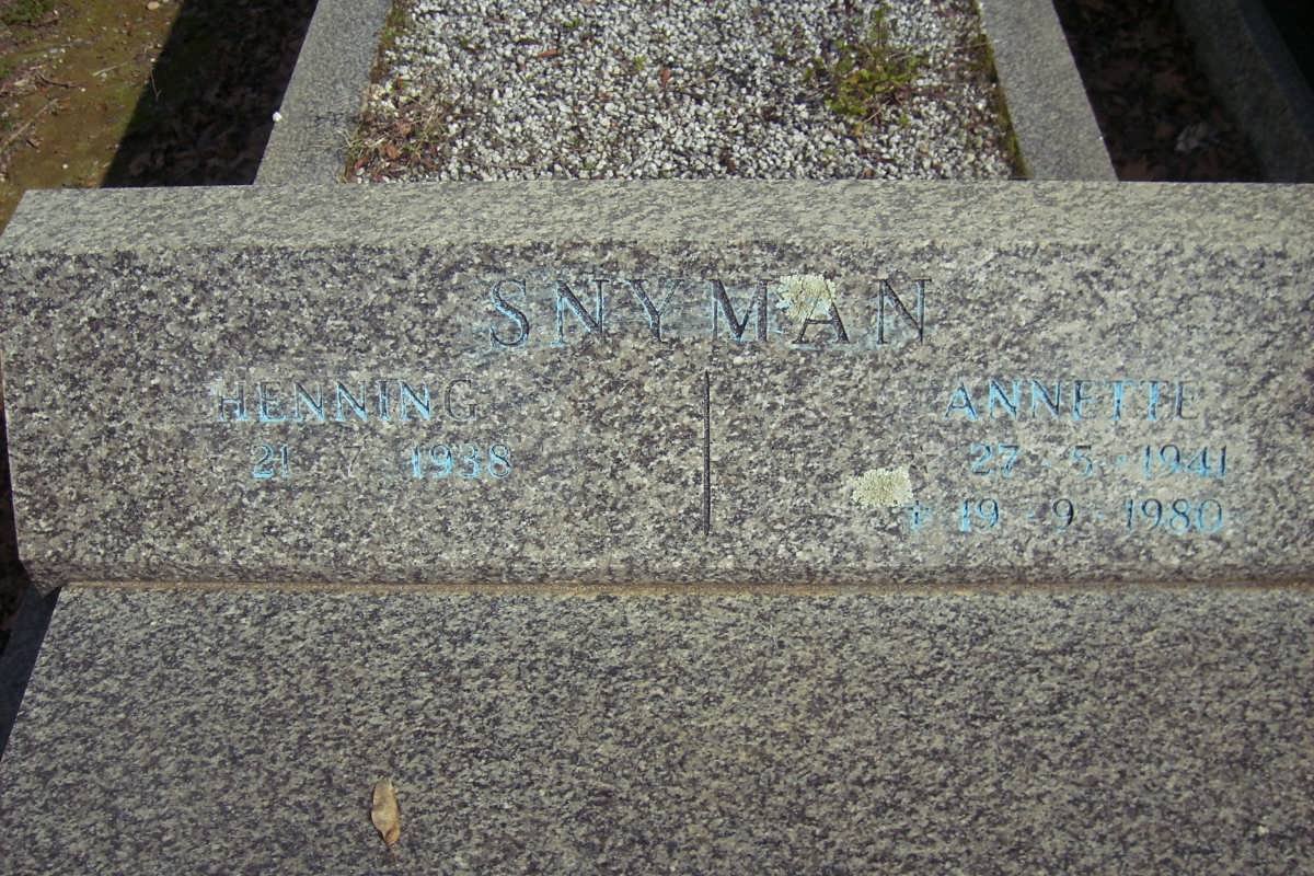 SNYMAN Henning 1938-  &amp; Annette 1941-1980