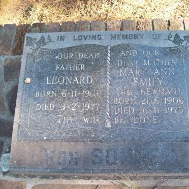 SONNE Leonard, von 1900-1977 &amp; Mary Ann Emily NEWMAN 1906-1975