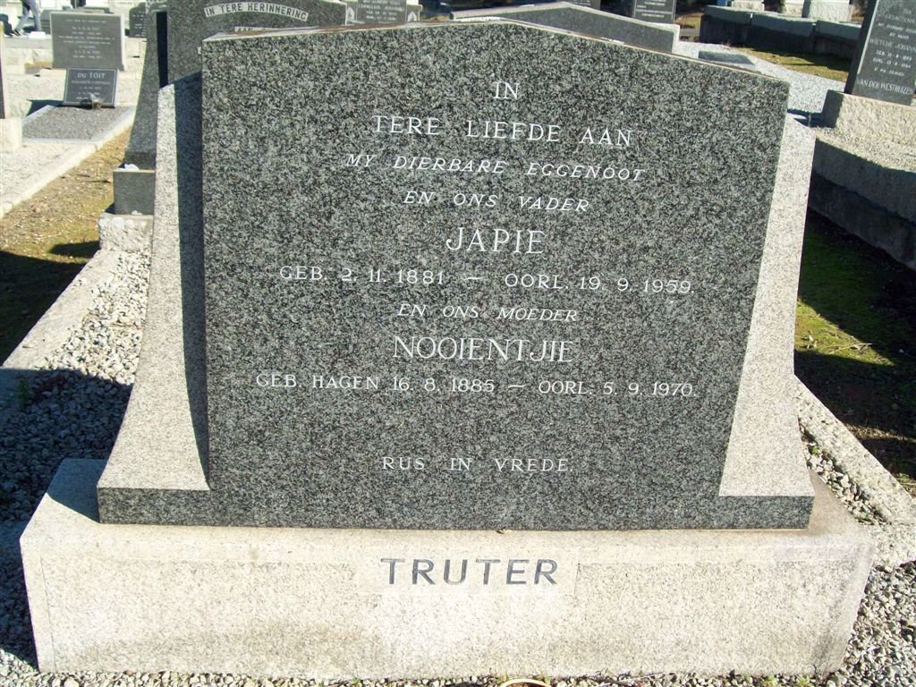 TRUTER Japie 1881-1959 &amp; Nooientjie 1885-1970