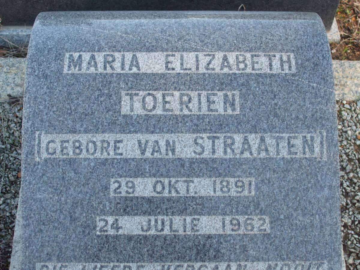 TOERIEN Maria Elizabeth nee VAN STRAATEN 1891-1962