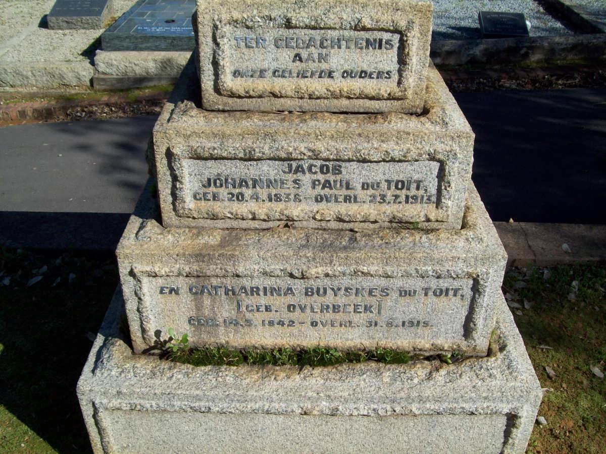 TOIT Jacob Johannes Paul, du 1838-1913 &amp; Catharina Buyskes OVERBEEK 1842-1915