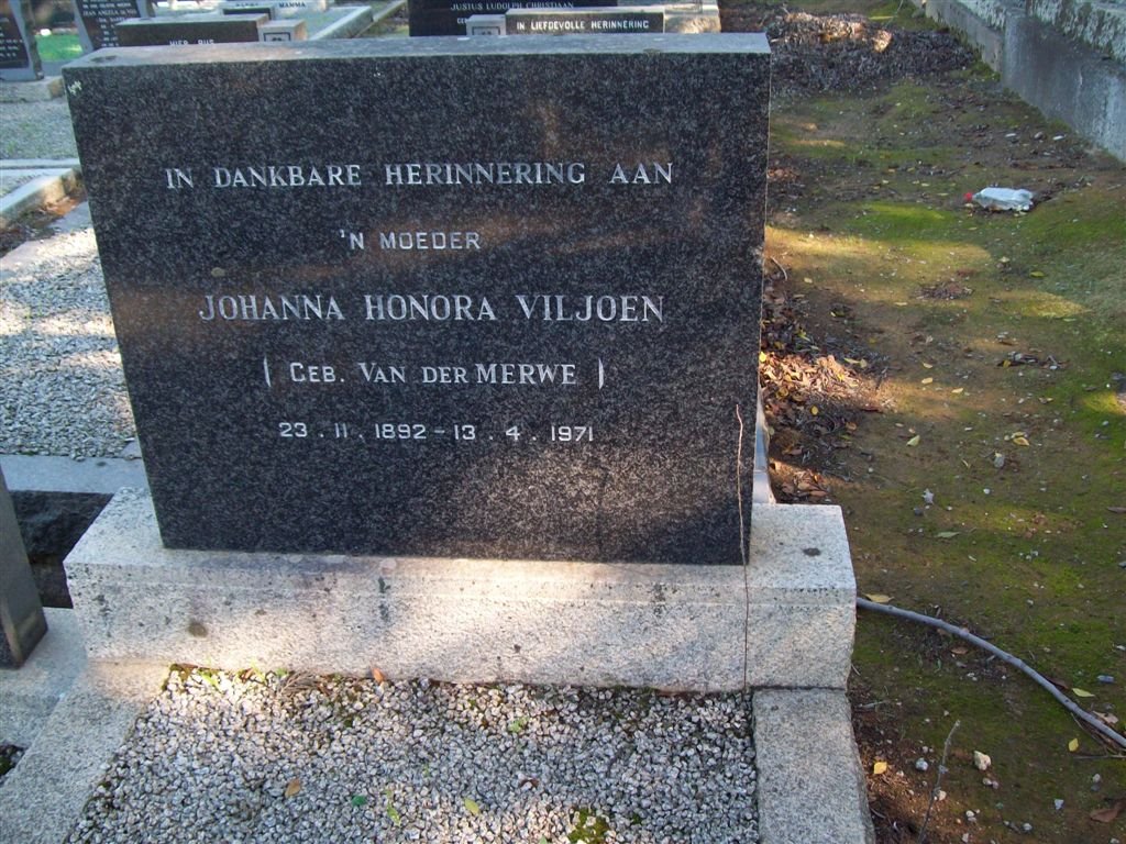 VILJOEN Johanna Honora nee VAN DER MERWE 1892-1971