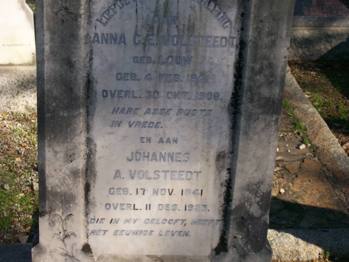 VOLSTEEDT Johannes A. 1841-1923 &amp; Anna C.E. LOUW 1841-1908