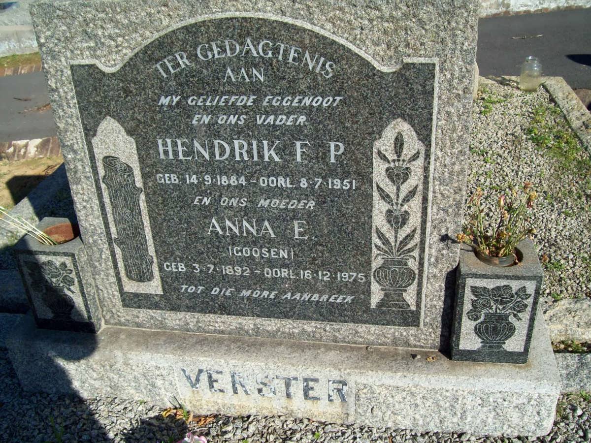 VERSTER Hendrik F.P. 1884-1951 &amp; Anne E. GOOSEN 1892-1975