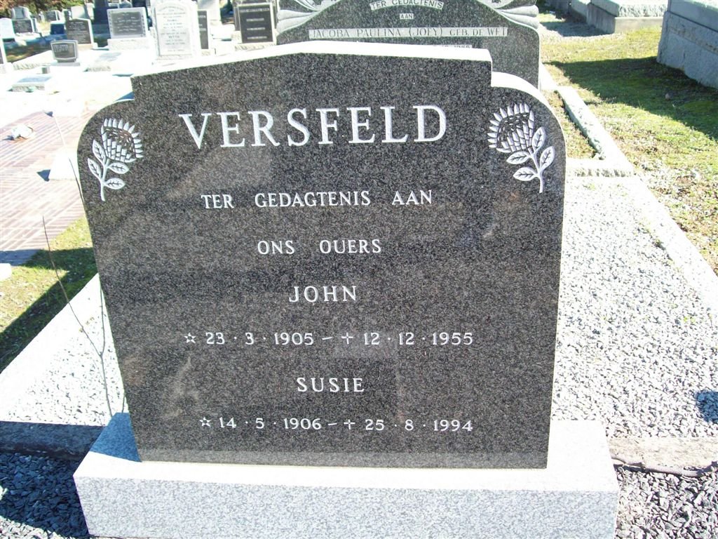 VERSFELD John 1905-1955 &amp; Susie 1906-1994