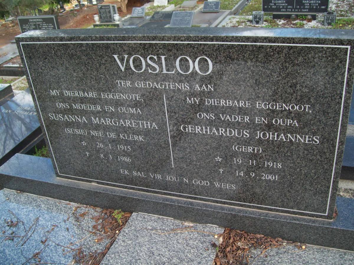 VOSLOO Gerhardus Johannes 1918-2001 &amp; Susanna Margaretha DE KLERK 1915-1986