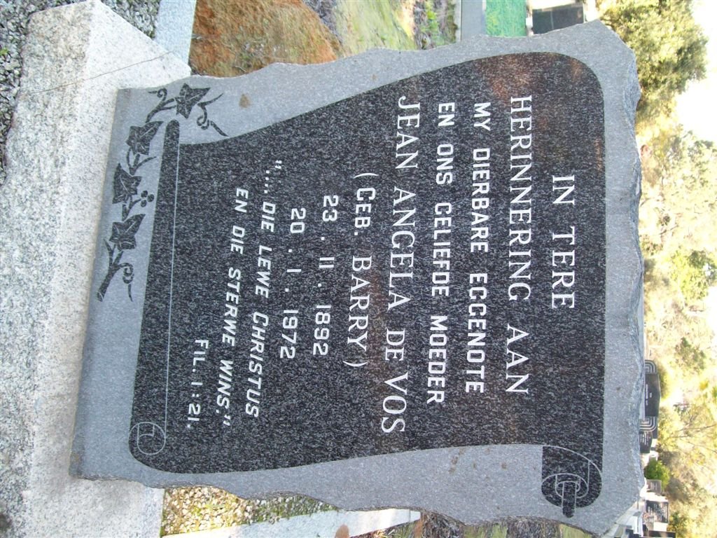 VOS Jean Angela, de nee BARRY 1892-1972