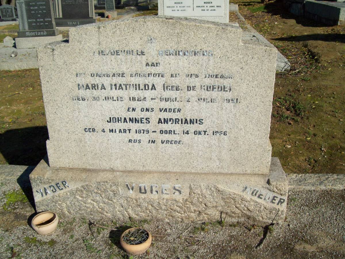VOGES Johannes Andrianis 1879-1956 &amp; Maria Mathilda DE GOEDE 1884-1951