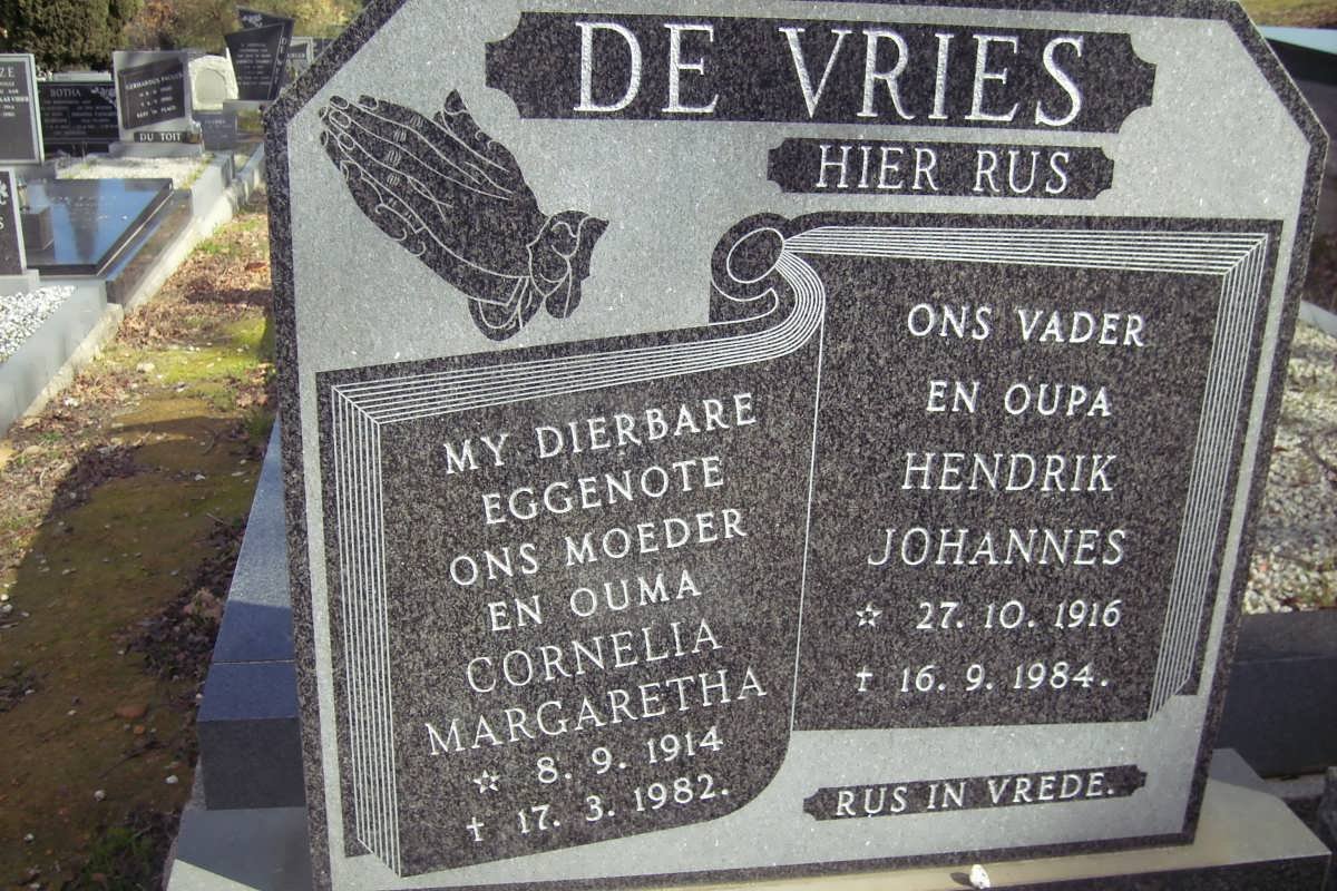 VRIES Hendrik Johannes, de 1916-1984 &amp; Cornelia Margaretha 1914-1982