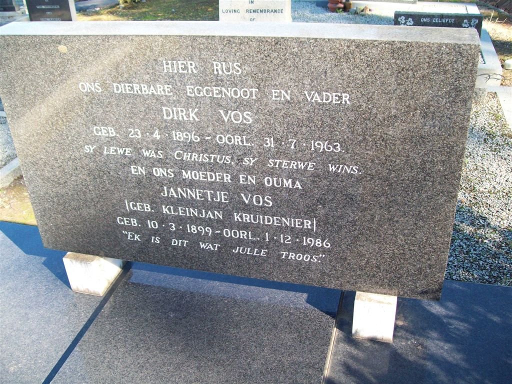 VOS Dirk 1896-1963 &amp; Jannetje KRUIDENIER 1899-1986