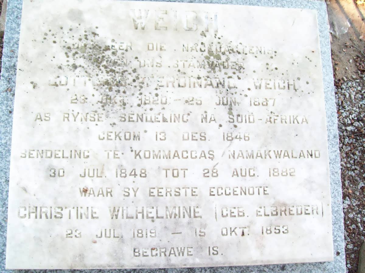 WEICH Gottfried Ferdinand 1820-1887 &amp; Christine Wilhemine ELBREDER 1819-1853