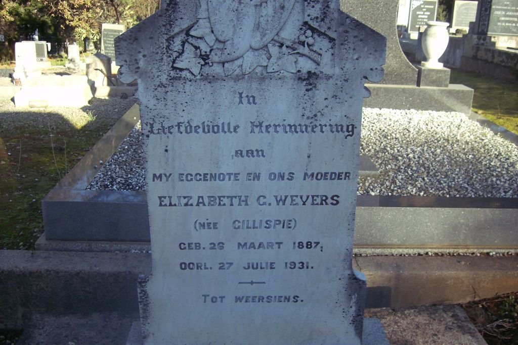 WEYERS Elizabeth G. nee GILLISPIE 1887-1931