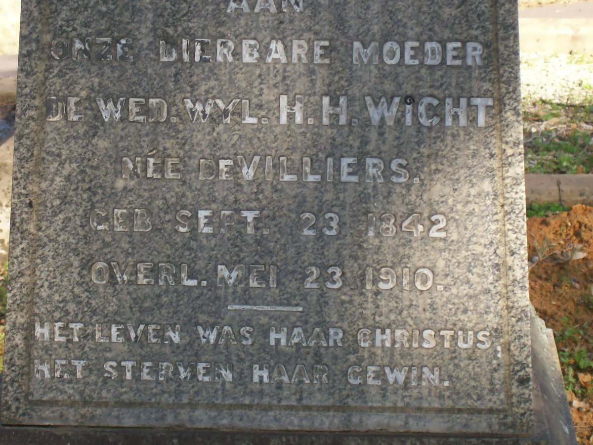 WICHT H.H. nee DE VILLIERS 1842-1910