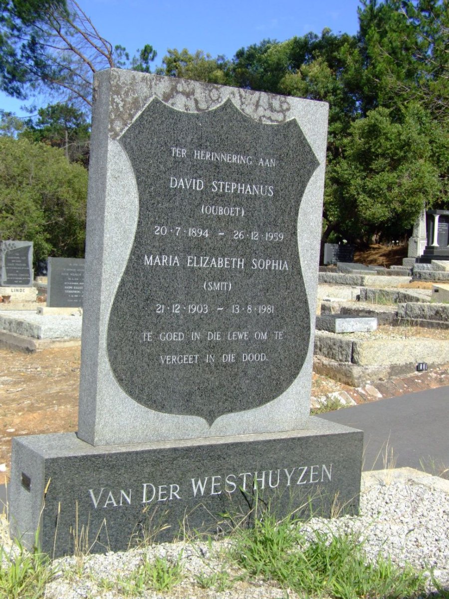 WESTHUYZEN David Stephanus, van der 1894-1959 &amp; Maria Elizabeth Sophia SMIT 1903-1981