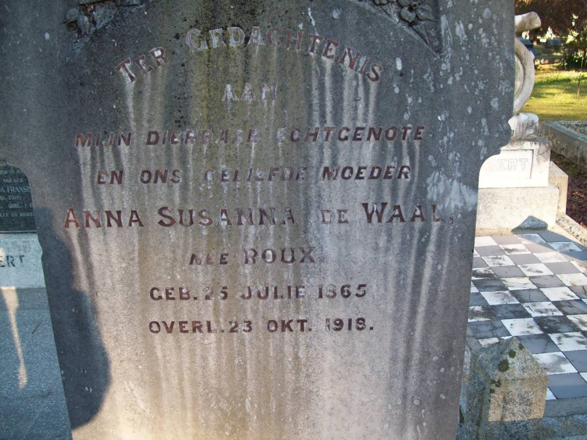 WAAL Anna Susanna, de nee ROUX 1865-1918