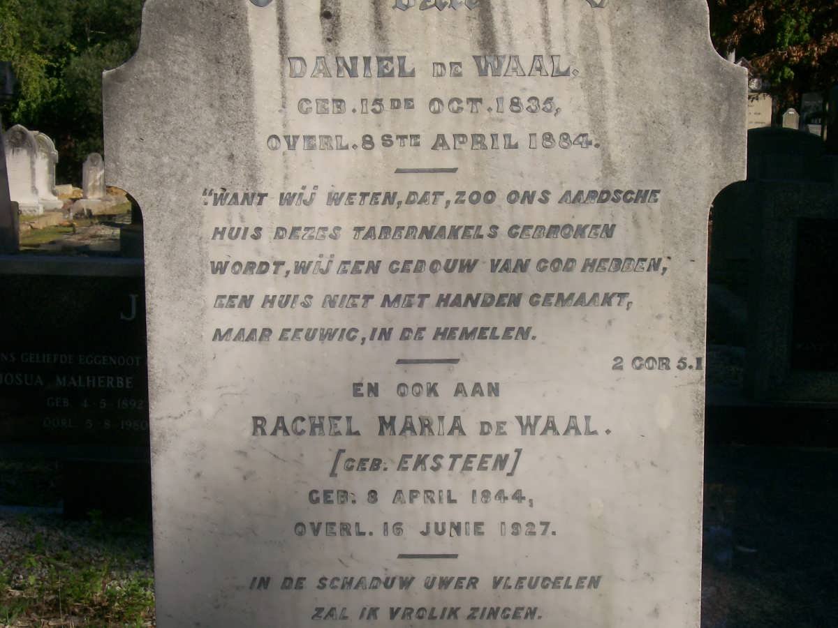 WAAL Daniel, de 1835-1884 &amp; Rachel Maria EKSTEEN 1844-1927