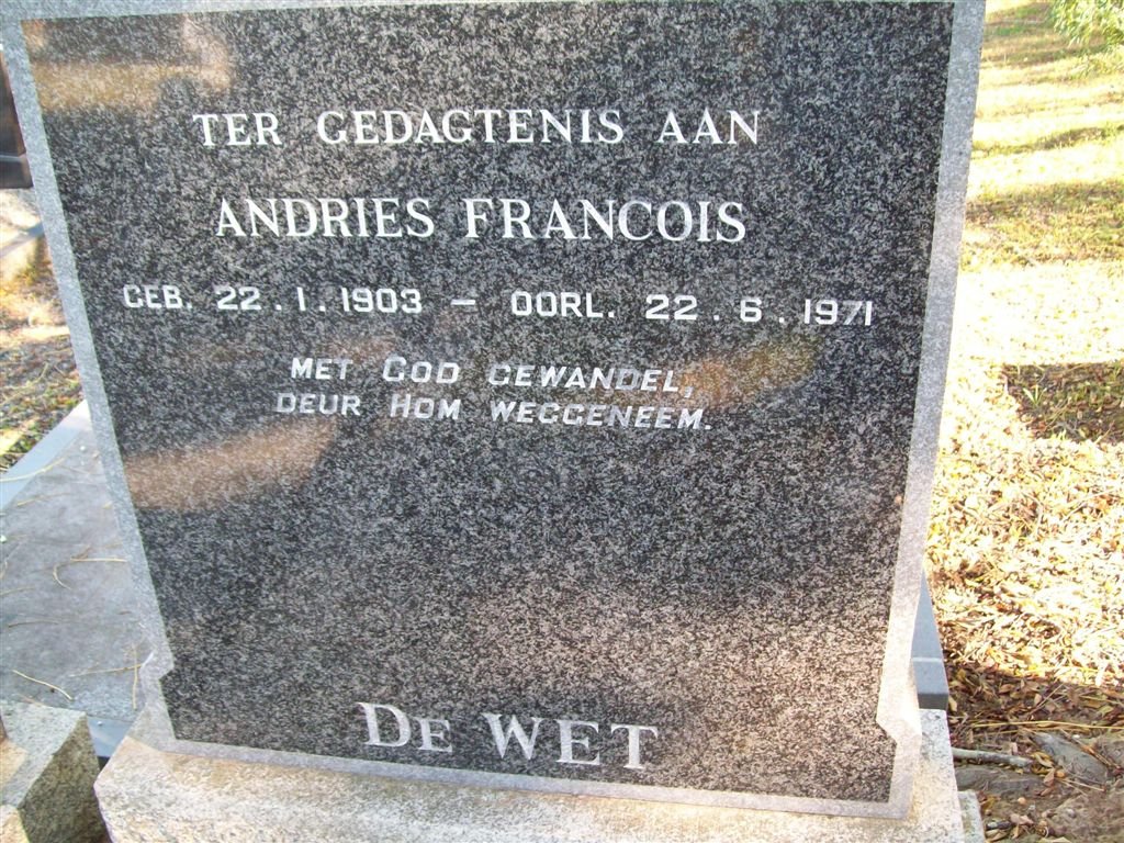 WET Andries Francois, de 1903-1971