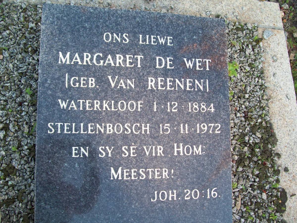 WET Margaret, de nee VAN REENEN 1884-1972