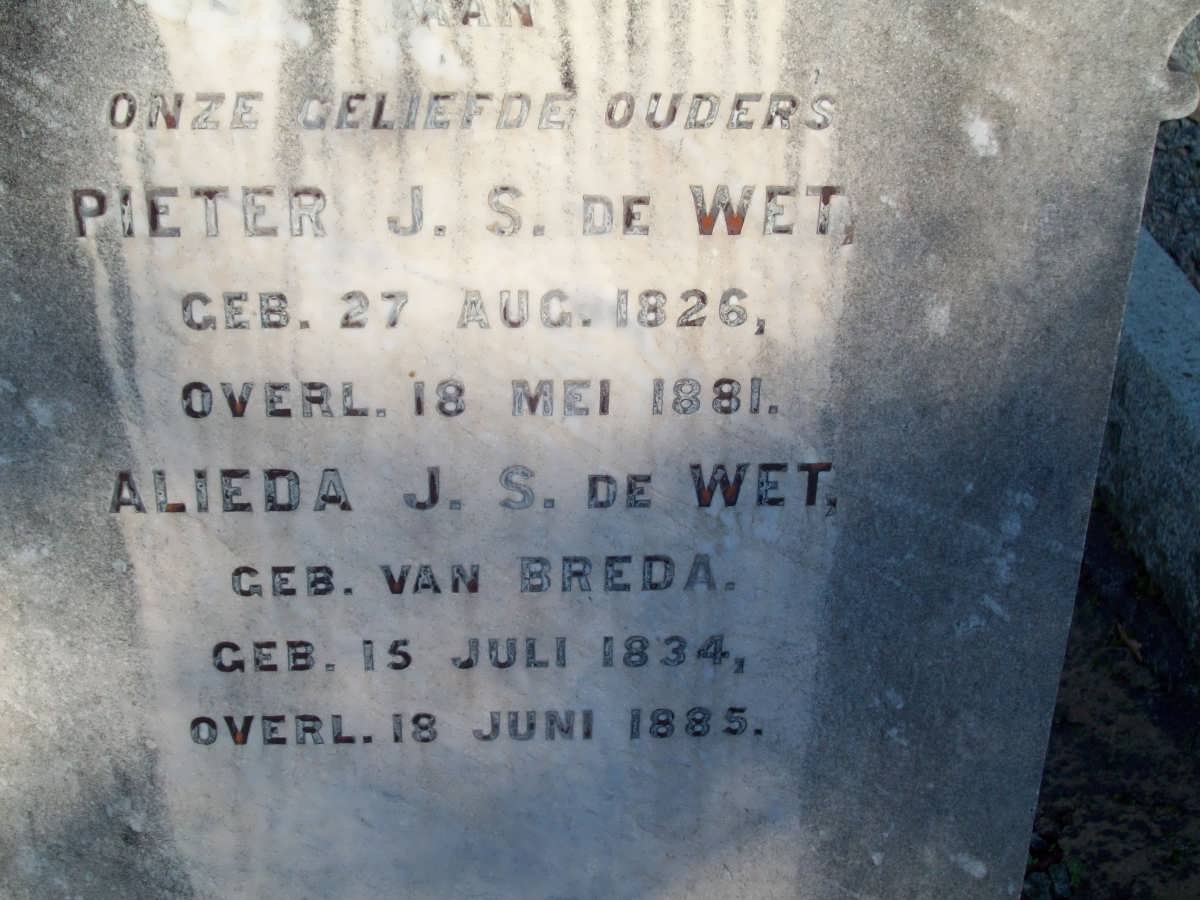 WET Pieter J.S., de 1826-1881 &amp; Aleida J.S. VAN BREDA 1834-1885