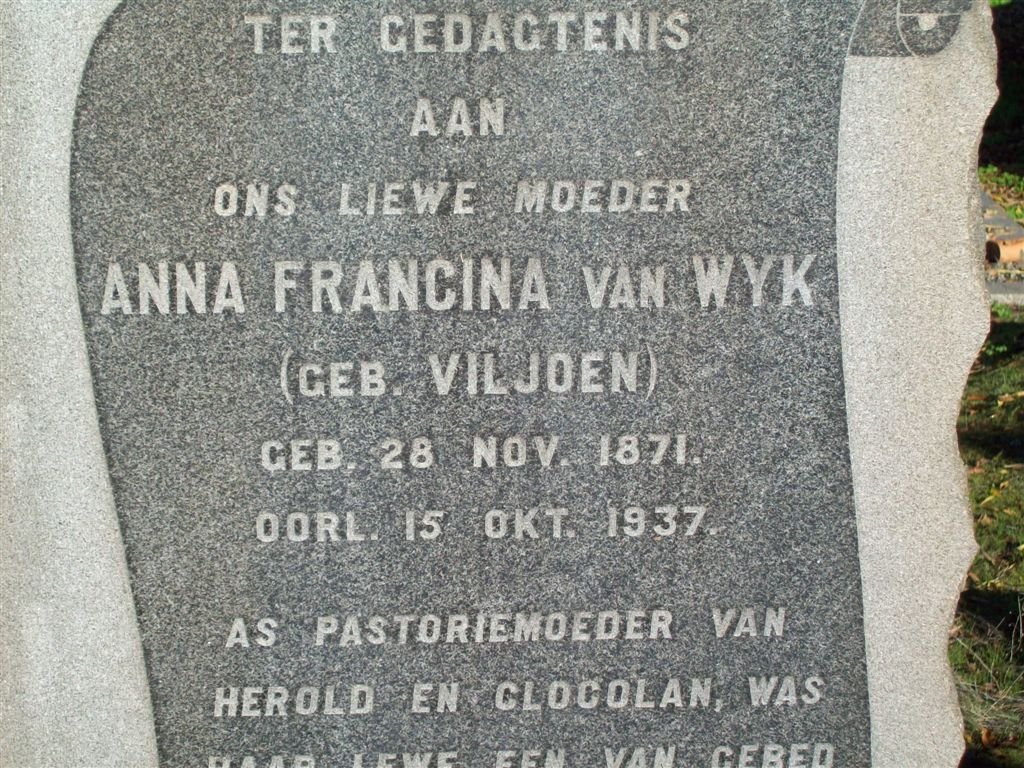 WYK Anna Francina nee VILJOEN 1871-1937