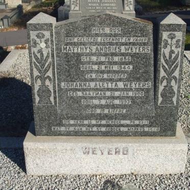 WEYERS Matthys Andries 1886-1944 &amp; Johanna Aletta SAAYMAN 1900-1993