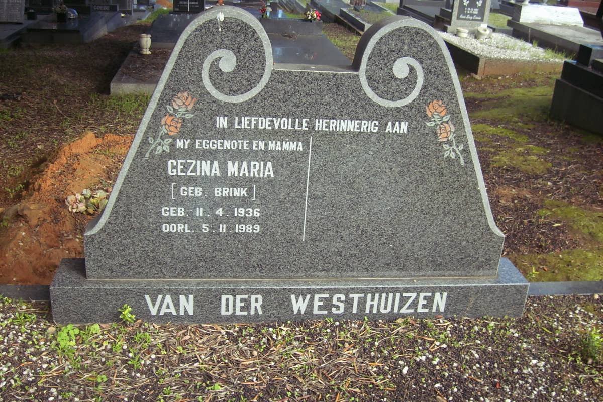WESTHUIZEN Gezina Maria, van der nee BRINK 1936-1989