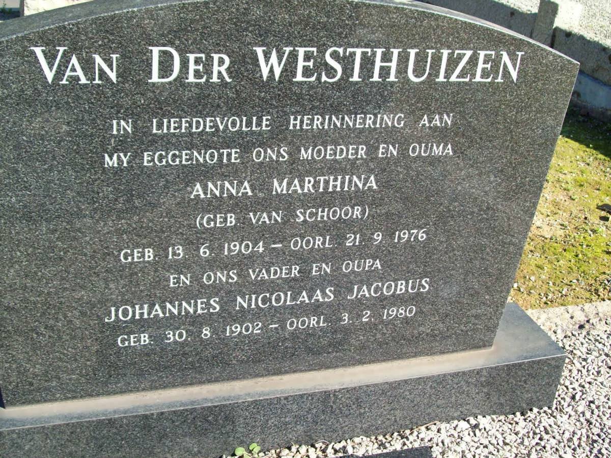 WESTHUIZEN Johannes Nicolaas Jacobus, van der 1902-1980 &amp; Anna Marthina VAN SCHOOR 1904-1976