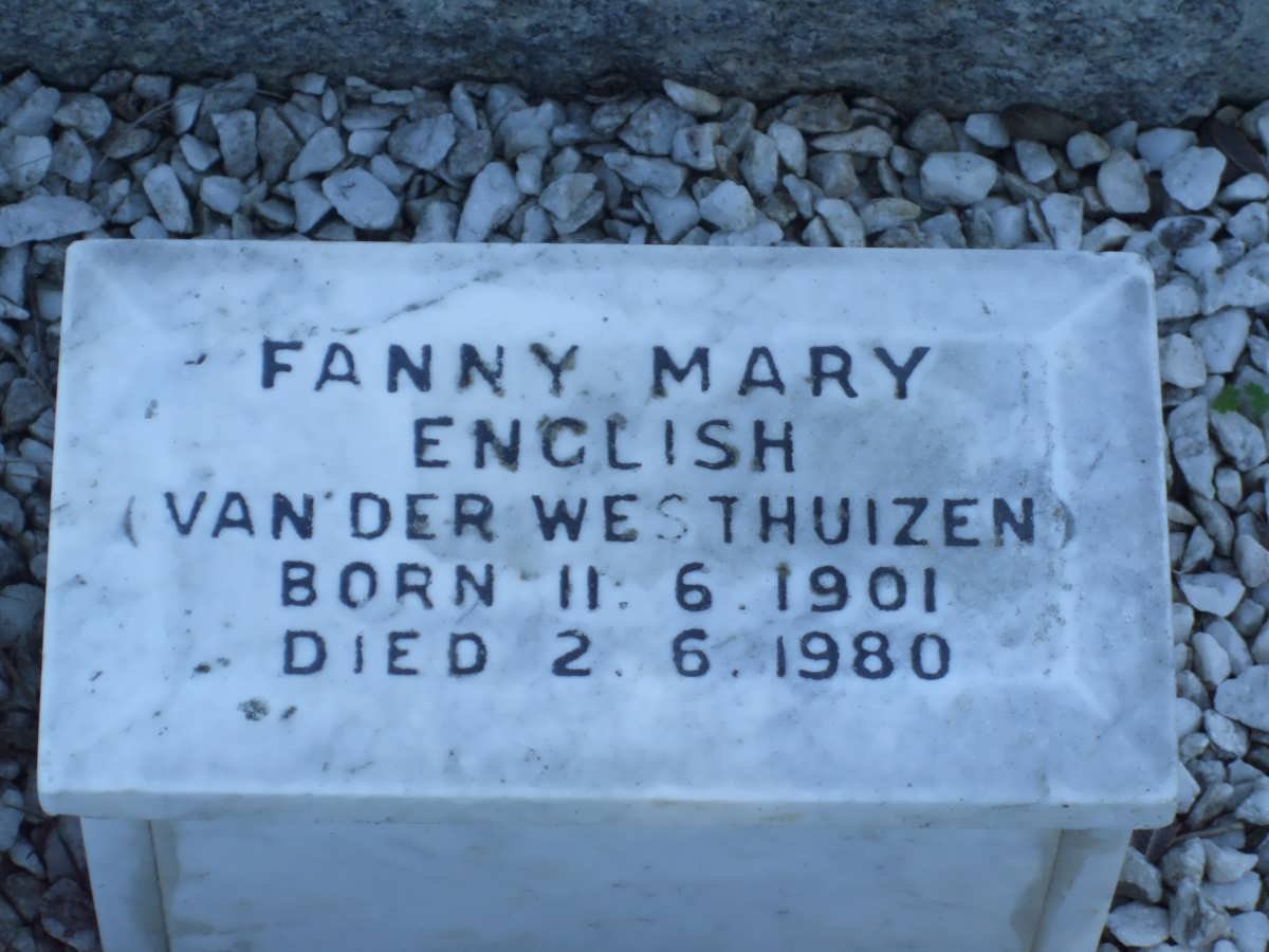 ENGLISH Fanny Mary nee VAN DER WESTHUIZEN 1901-1980