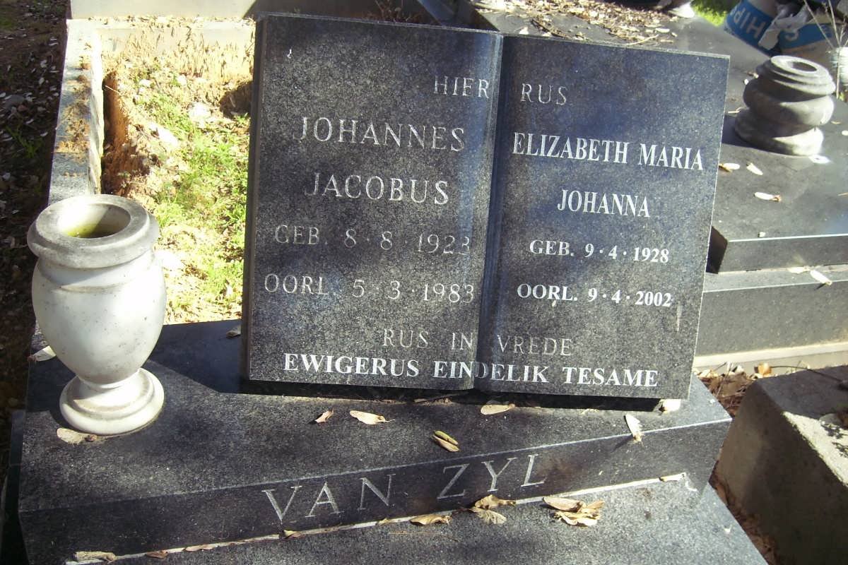 ZYL Johannes Jacobus, van 1923-1983 &amp; Elizabeth Maria Johanna 1928-2002