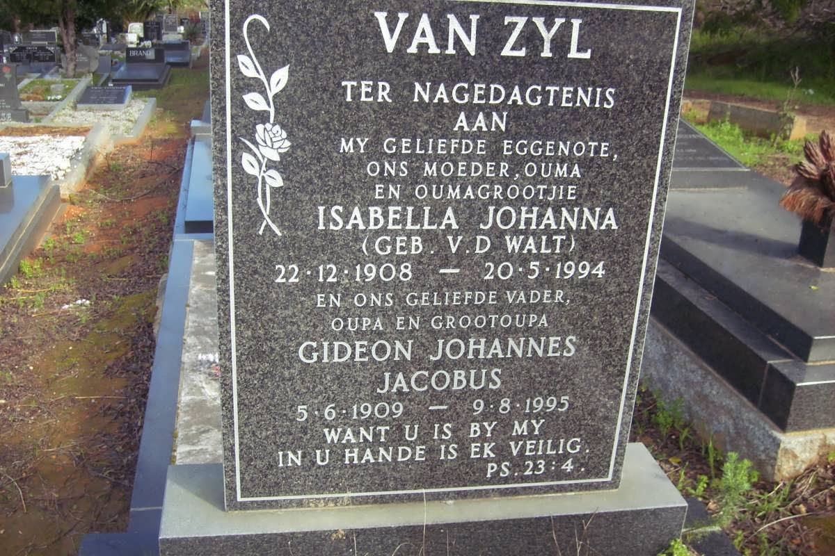 ZYL Gideon Johannes Jacobus, van 1909-1995 &amp; Isabella Johanna V.D. WALT 1908-1994