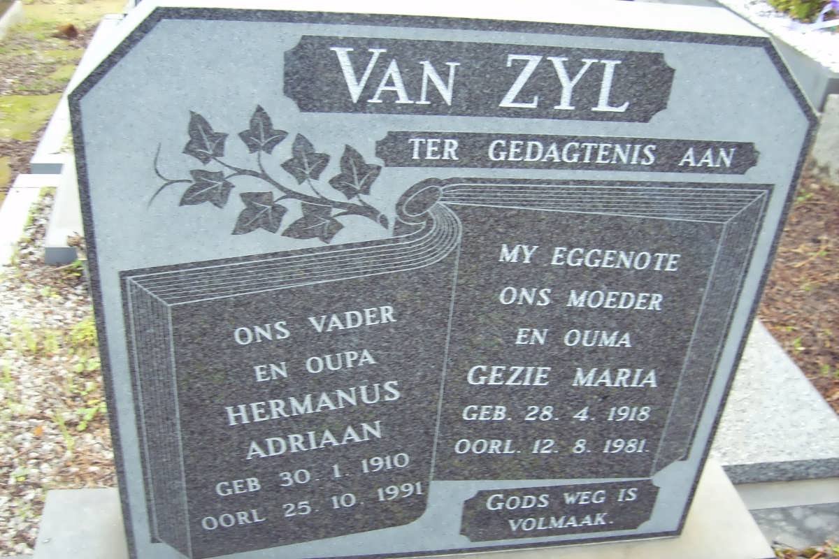 ZYL Hermanus Adriaan, van 1910-1991 &amp; Gezie Maria 1918-1981