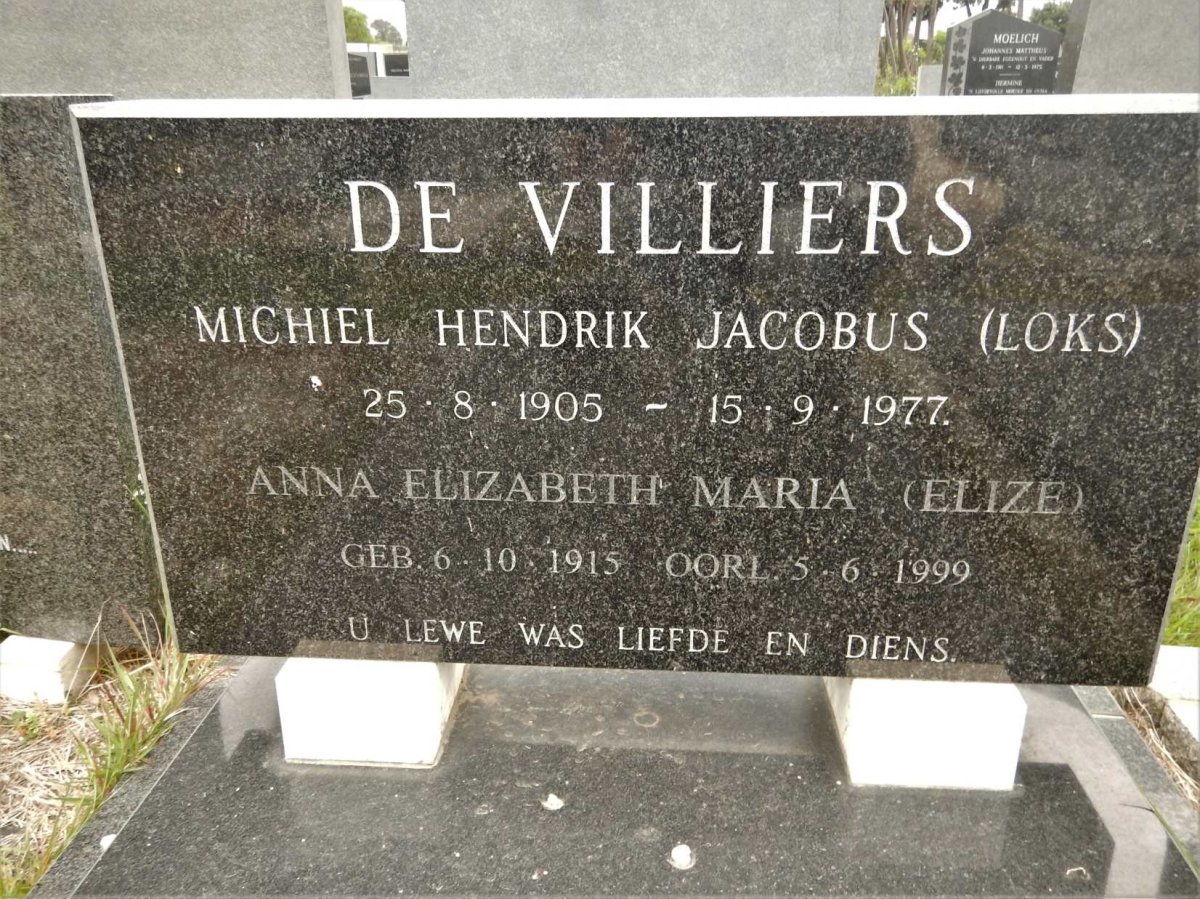 VILLIERS Michiel Hendrik Jacobus, de 1905-1977 &amp; Anna Elizabeth Maria 1915-1999