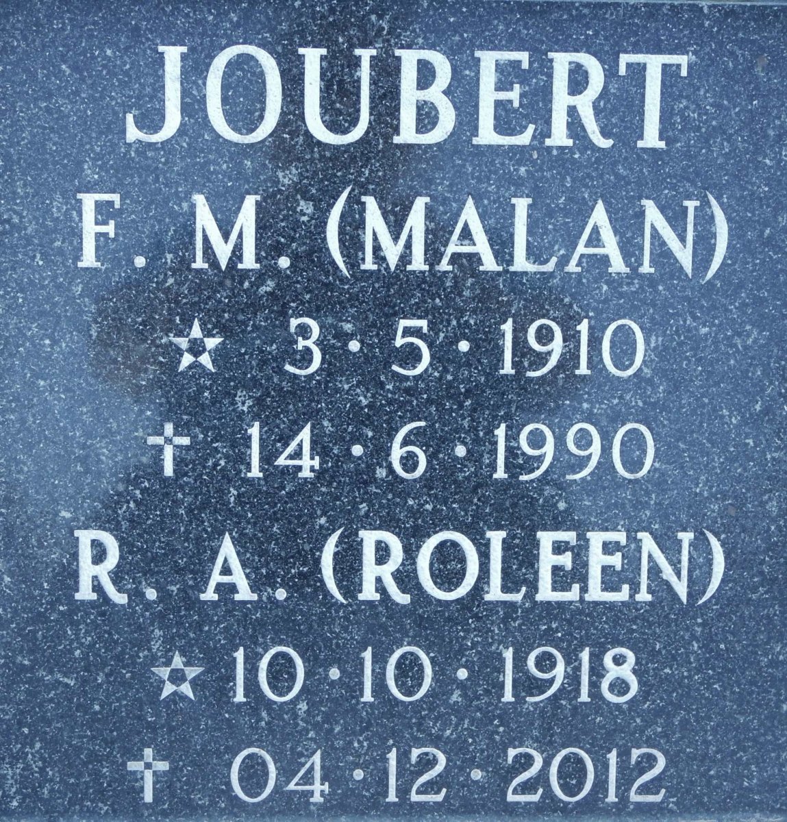 JOUBERT F.M. 1910-1990 &amp; R.A. 1918-2012