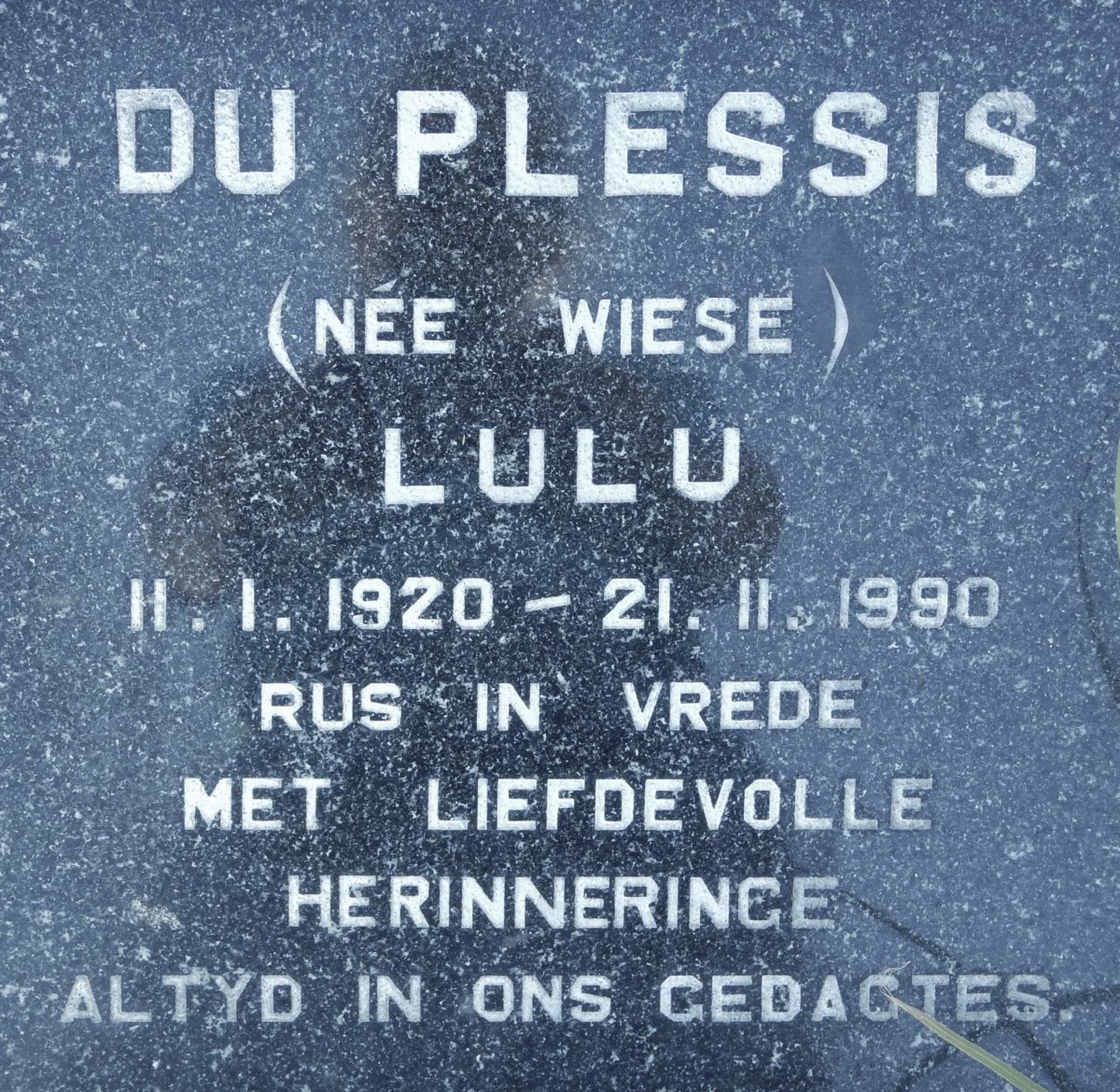 PLESSIS Lulu, du nee WIESE 1920-1990